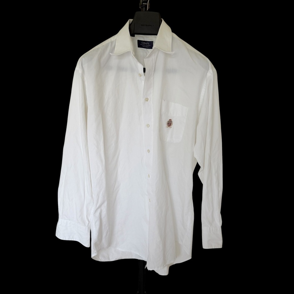 80's Chaps Ralph Lauren White Cotton Crest Logo Dress Shirt 16 32/33